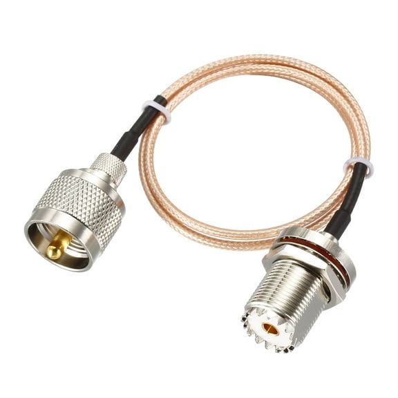 Uxcell 1.5ft UHF PL-259 Male to UHF SO-239 Female Bulkhead RG58 Coax Cable Metal Silver Tone 1pcs
