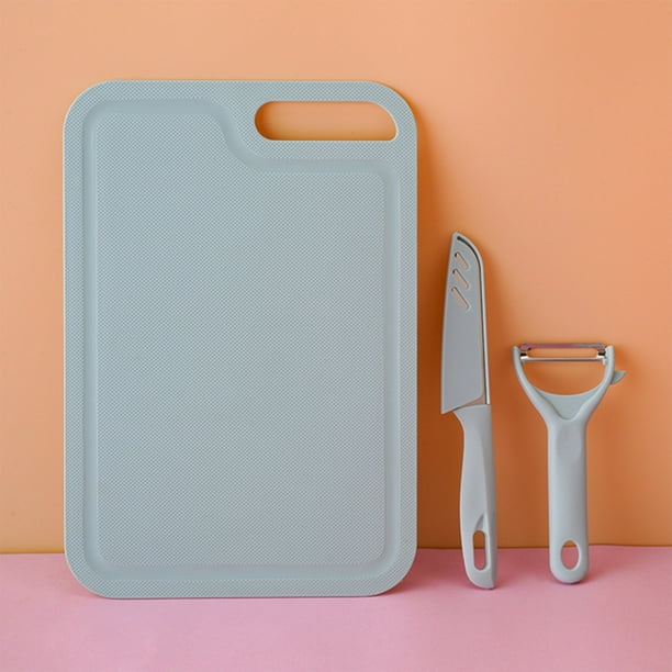Chopping Board Knife Set Stainless Steel | Fruit Knife Paring Knife Vegetable Knife Scissors | Pink Blue | With Hanging Hook | Easy Clean | Portable Case | 1 Piece | 28.5×19.4cm