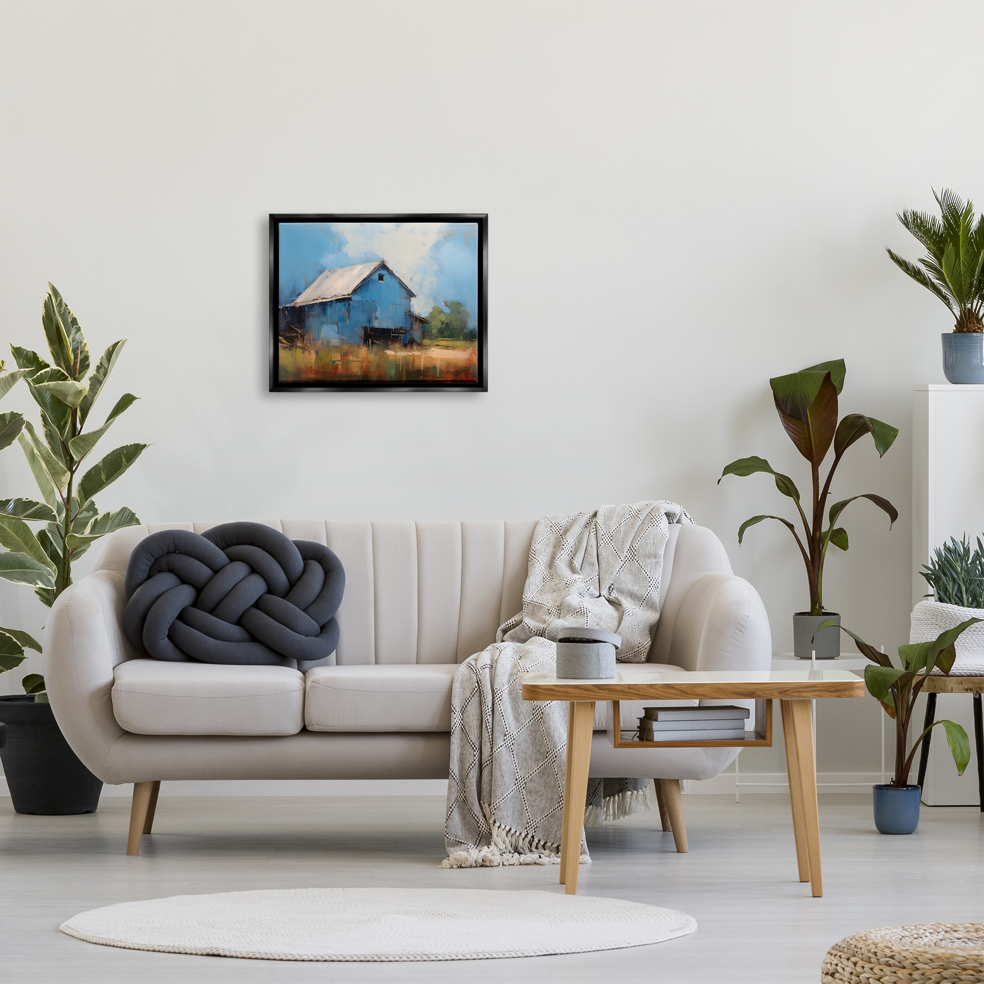 Stupell Industries Modern Barn Painting Travel & Places Painting Black Floater Framed Canvas Art Print Wall Art, 21 x 17