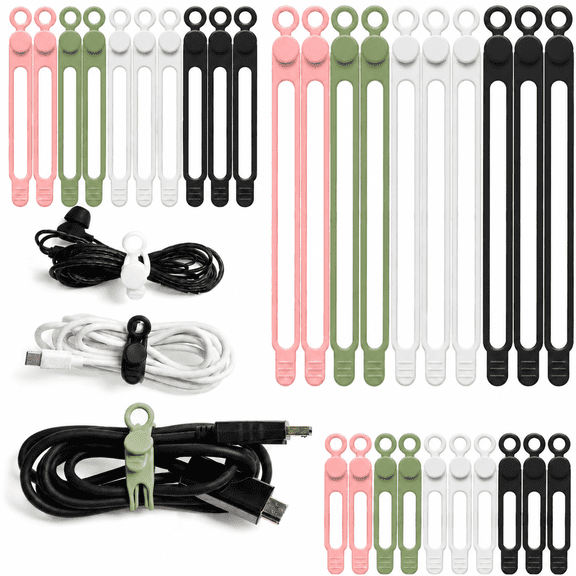 Emlimny 30Pcs Cord Organizer, Silicone Cable Ties Reusable, Cord Ties for Electronics, Multipurpose Elastic Wire Ties, Travel Essentials for Cable Organizer, Wire Organizers for Fastening Cords