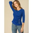 thumbnail image 4 of Top acanalado de decoración de los botones de punto sólido de las mangas del cuello en V de las mujeres 3/4 Azul real XXL, 4 of 6