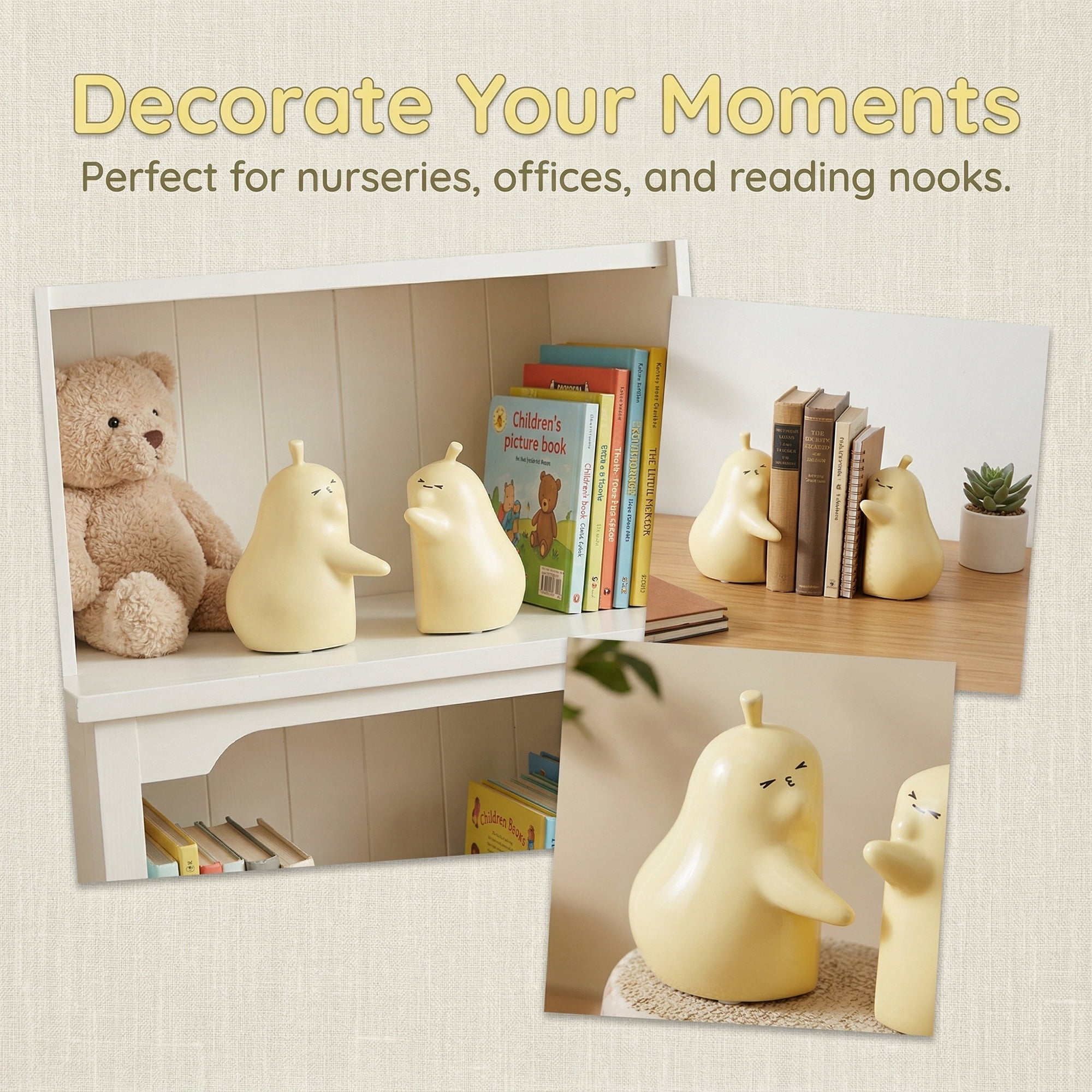 Unique Bargains Expandable Animal Figurine Bookends with Compartments Home 2 Pcs Yellow
