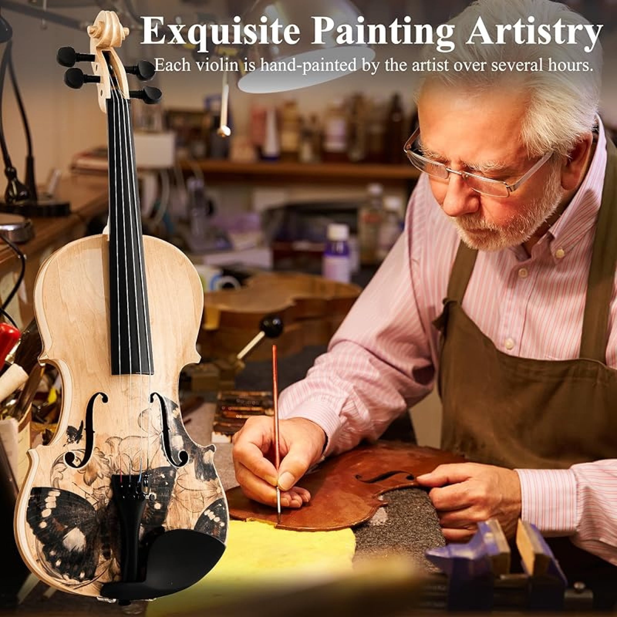 Beginner Violin 4/4 Full Size Kit, Violin Fiddle Set for Professional, Teens, Student, Solid Wood Violins Set with Bow, Rosin, Shoulder Rest, Extra Strings and a Lightweight Hard Case (Black)