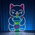 thumbnail image 2 of Glowneon Lucky Cat Hug Bubble Tea Neon Sign, Bubble Tea Led Sign, Welcoming Cat Neon LED Light, 2 of 4