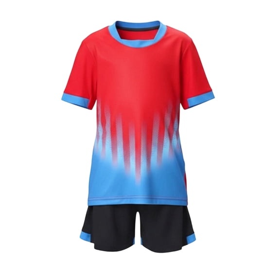 SGFCWSX Boys 2 Piece Soccer Uniform Set Summer Color Block Short Sleeve T Shirts Elastic Waist Shorts Sports Outfits for Kids Red Size 9