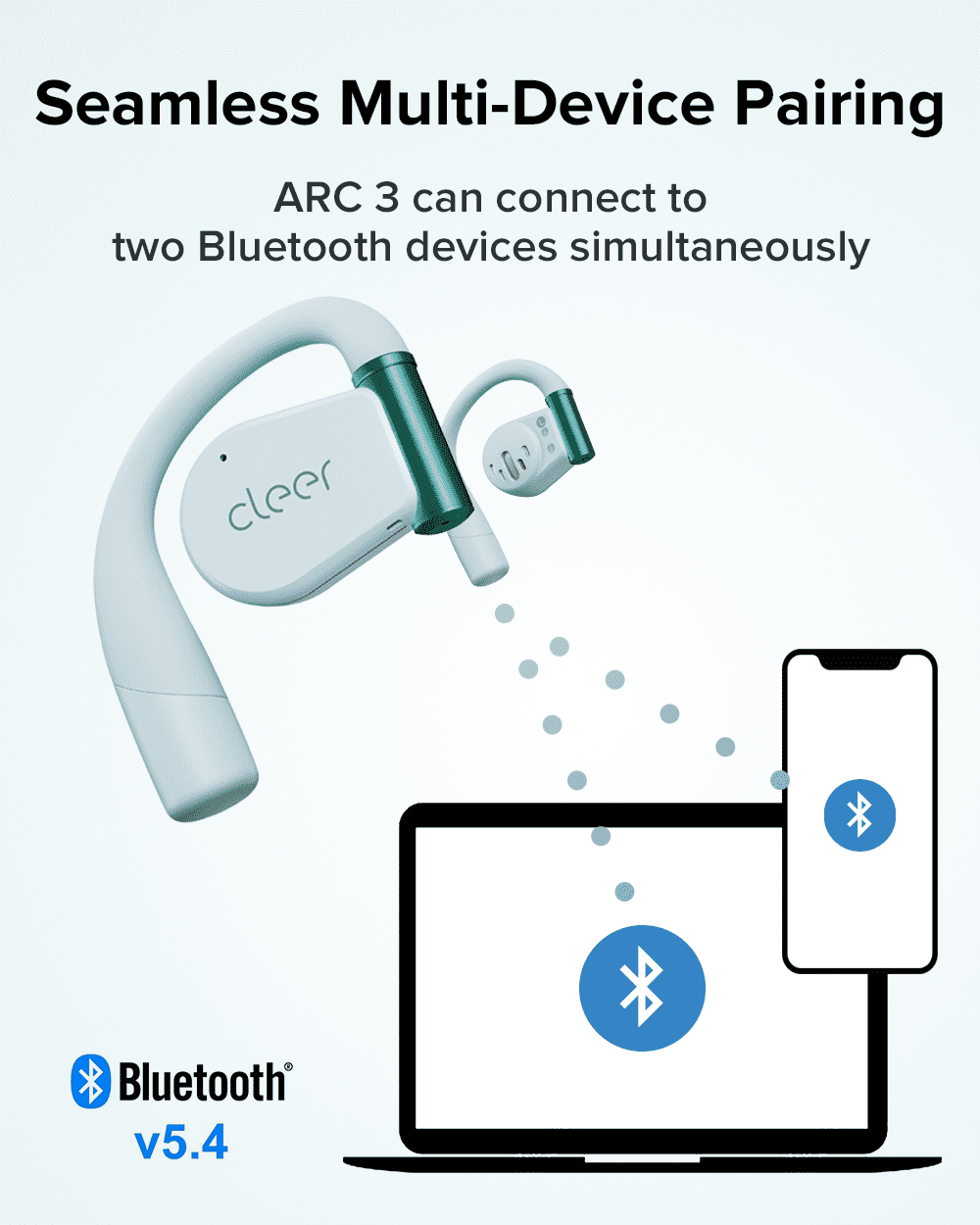 Cleer ARC3 Open Ear True Wireless Earbuds, IPX7 Waterproof, Noise-Reduction Mics, 50-Hour Battery, Blue