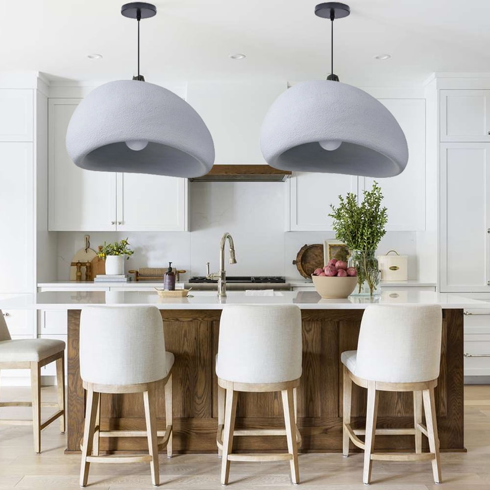 Concrete Cement Pendant Light – Modern Industrial Hanging Fixture, White, Cylindrical Shade 3.7" X 7.8", 78.8" Adjustable Cord For Kitchen Island & Dining Room