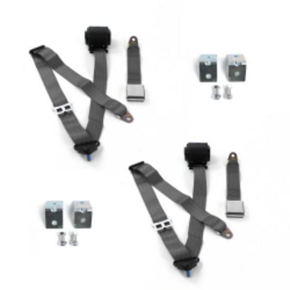 Chevy Nova 1968-1974 Airplane 3 Point Charcoal Retractable Bucket Seat Belt Kit with Bracketry - 2 Belts