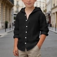 thumbnail image 2 of Ticikt Boys Summer Hooded Shirt Long Sleeve Button Down Beach Top Breathable Solid Color Casual Wear for and Youth,Color:Black, 2 of 5