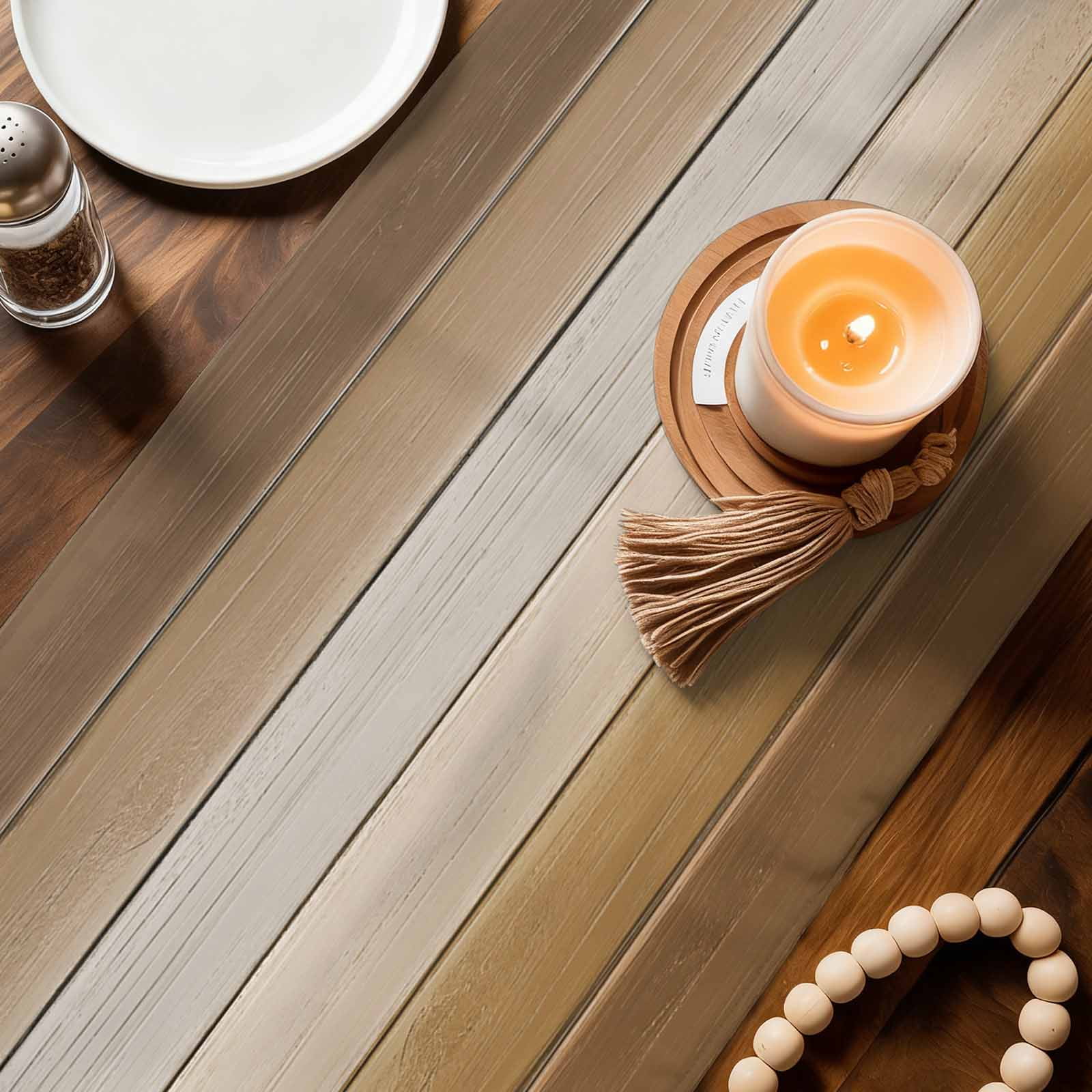 Brown Ombre Table Runner Linen Burlap Table Runner 72 Inches Long Vintage Country Wooden Dresser Scarves for Kitchen Island Coffee Dining Room Party Wedding Banquet Holiday Decoration 16"x72"