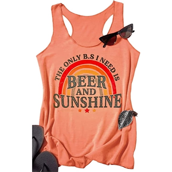 Womens Tank Tops Women's Letter Graphic Round Neck Sleeveless Tank Cami Tops for Women Orange L