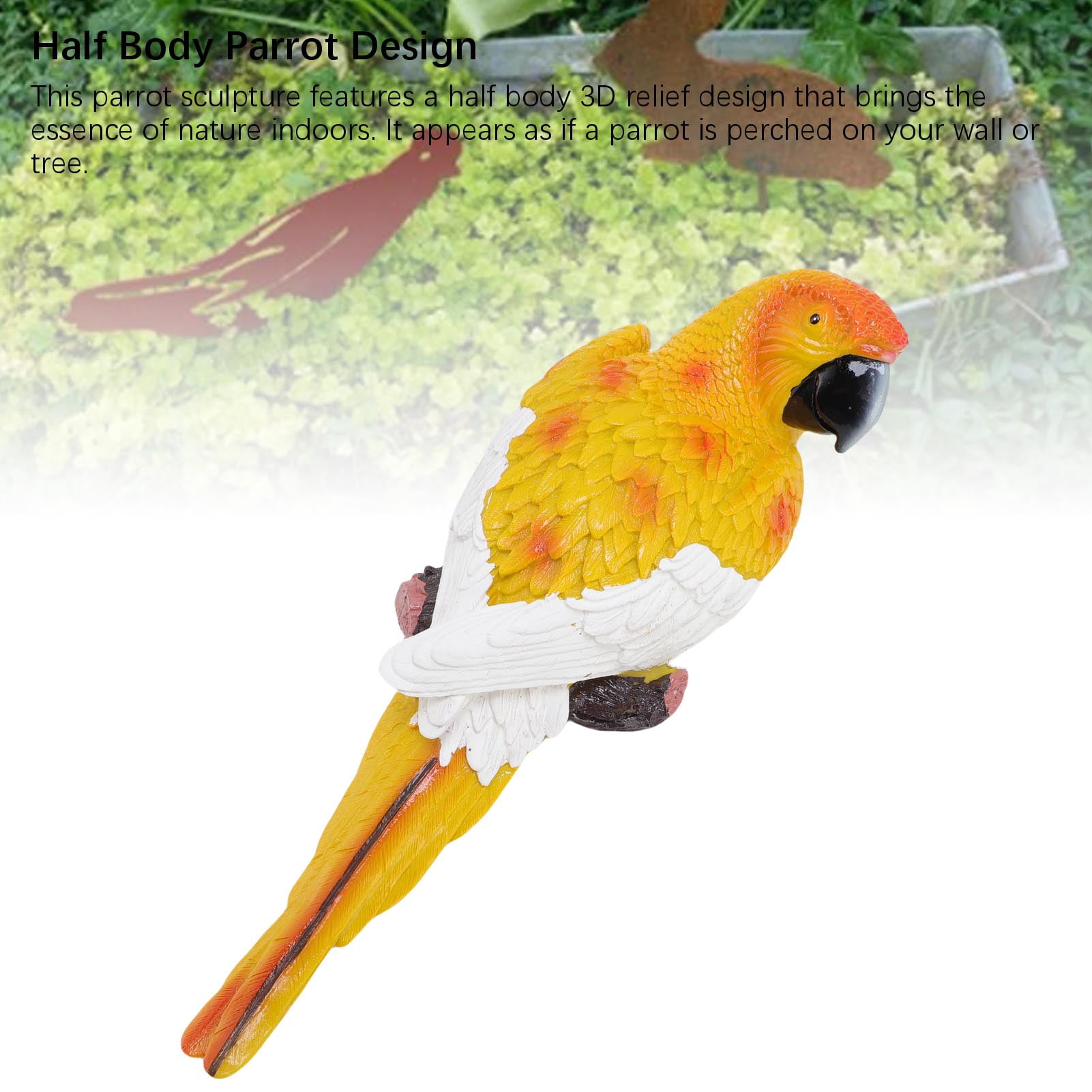 NFTIGB Realistic Hanging Parrot Wall Decoration Flat Back High Strength Resin Statue Figurine for Outdoor Lawn Garden Patio Decor, Left Side Yellow, 13.78 inches / 35.0 cm