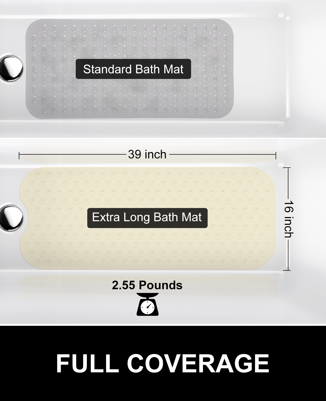 Othway No Suction Cup Bath Mat, 39" x 16", Beige photo 7