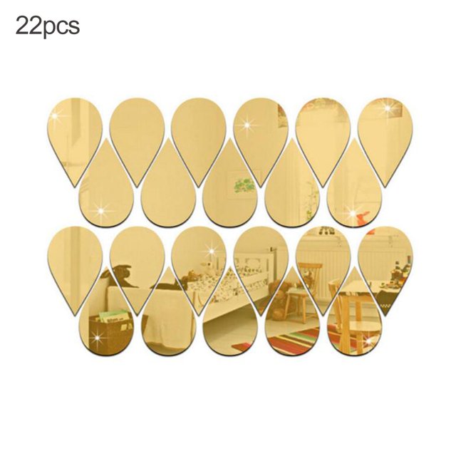 22pcs Acrylic 3D Mirror Movable Wall Sticker Water Drop Wall Sticker DIY Mirror Living Room Wall Sticker