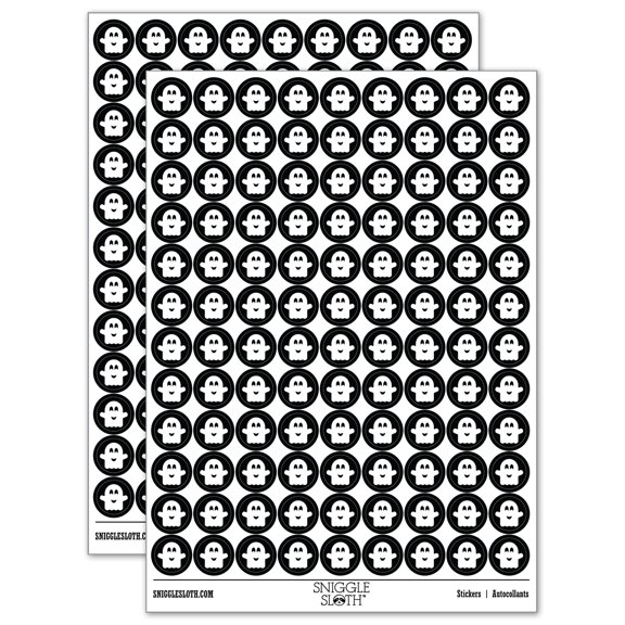 Ghost Smiling Halloween 200  Round Stickers - Black - Gloss Finish - 0.50" Size