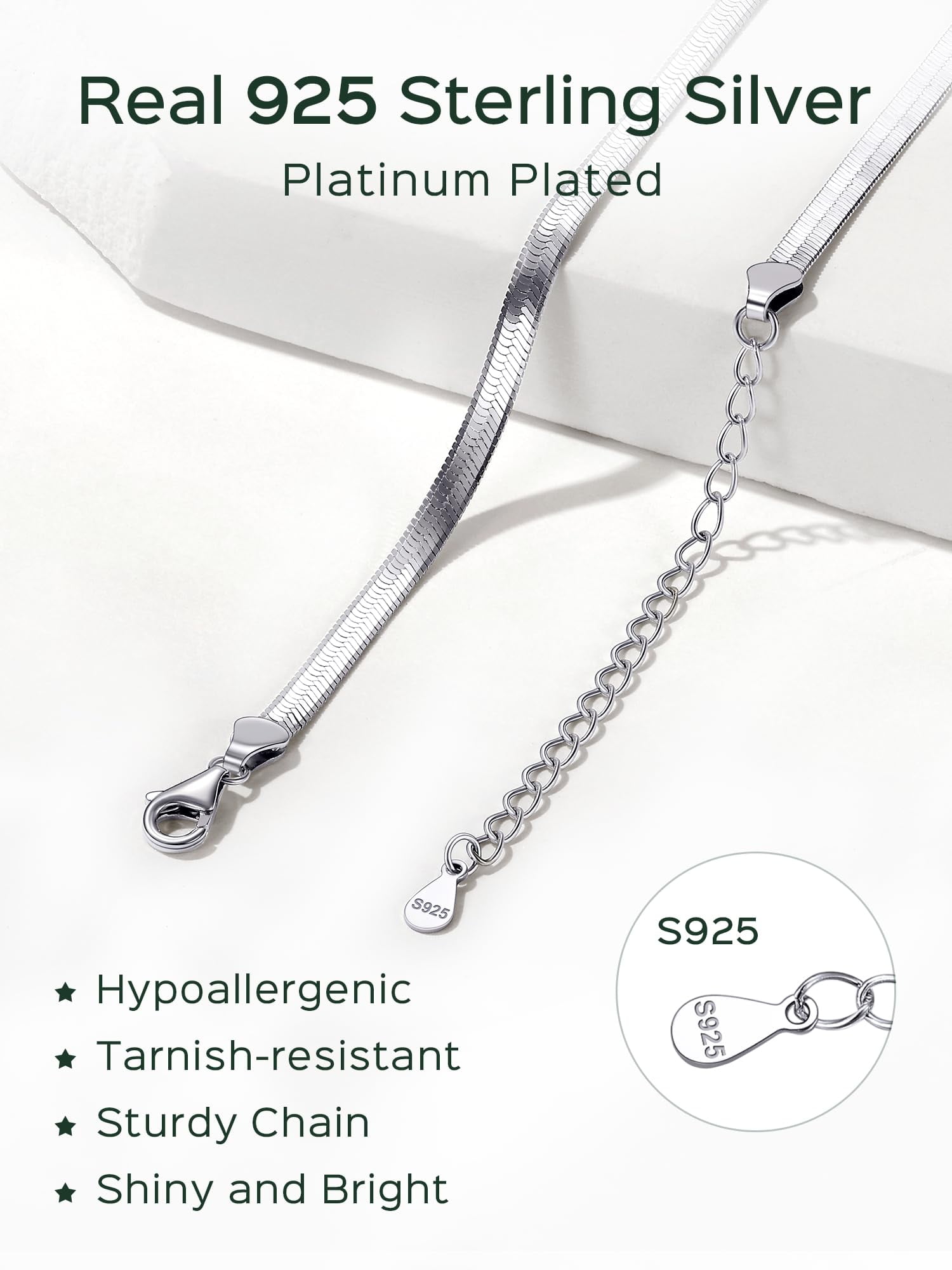 ChicSilver 925 Sterling Silver Elegant Style Ladies Flat Snake