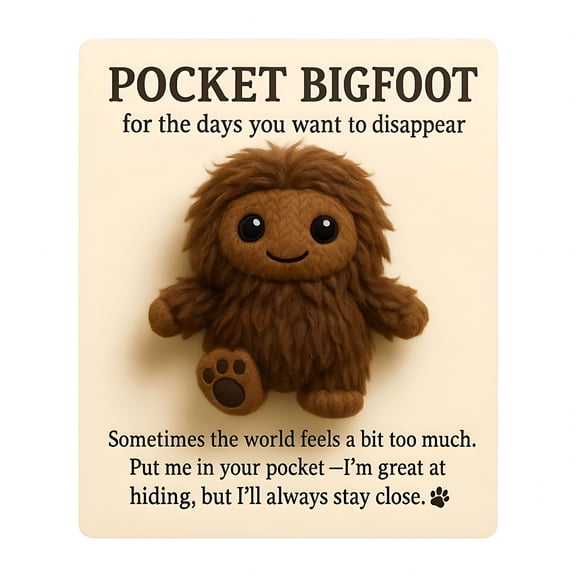 CYFW 1/2Pcs Pocket Hug Plush Sasquatch Toy with Positive Card Emotional Support Mini Stuffed Savage Doll Plushie Inspirational Gift