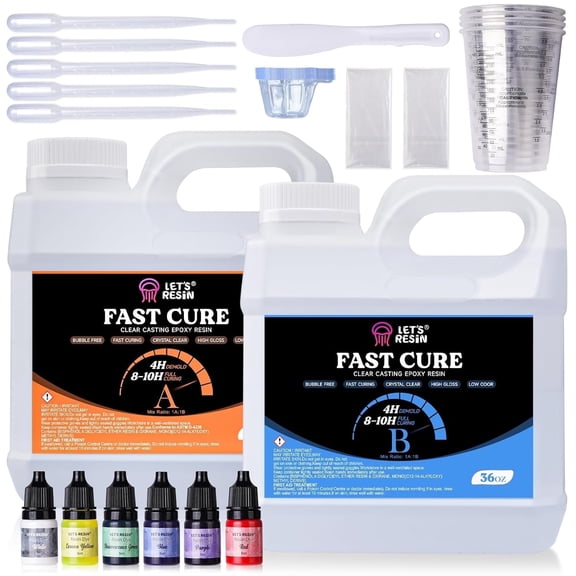 LET'S RESIN Fast Cure Epoxy Resin, 4H Demold, 72OZ Quick Drying Crystal Clear Resin for Crafts, Art, Bubble-Free with Dye, Cups & Stir Sticks
