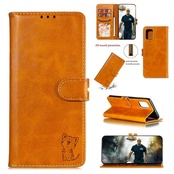 Imprint Happy Cat PU Leather Wallet Stand Phone Cover for Samsung Galaxy A41 (Global Version)