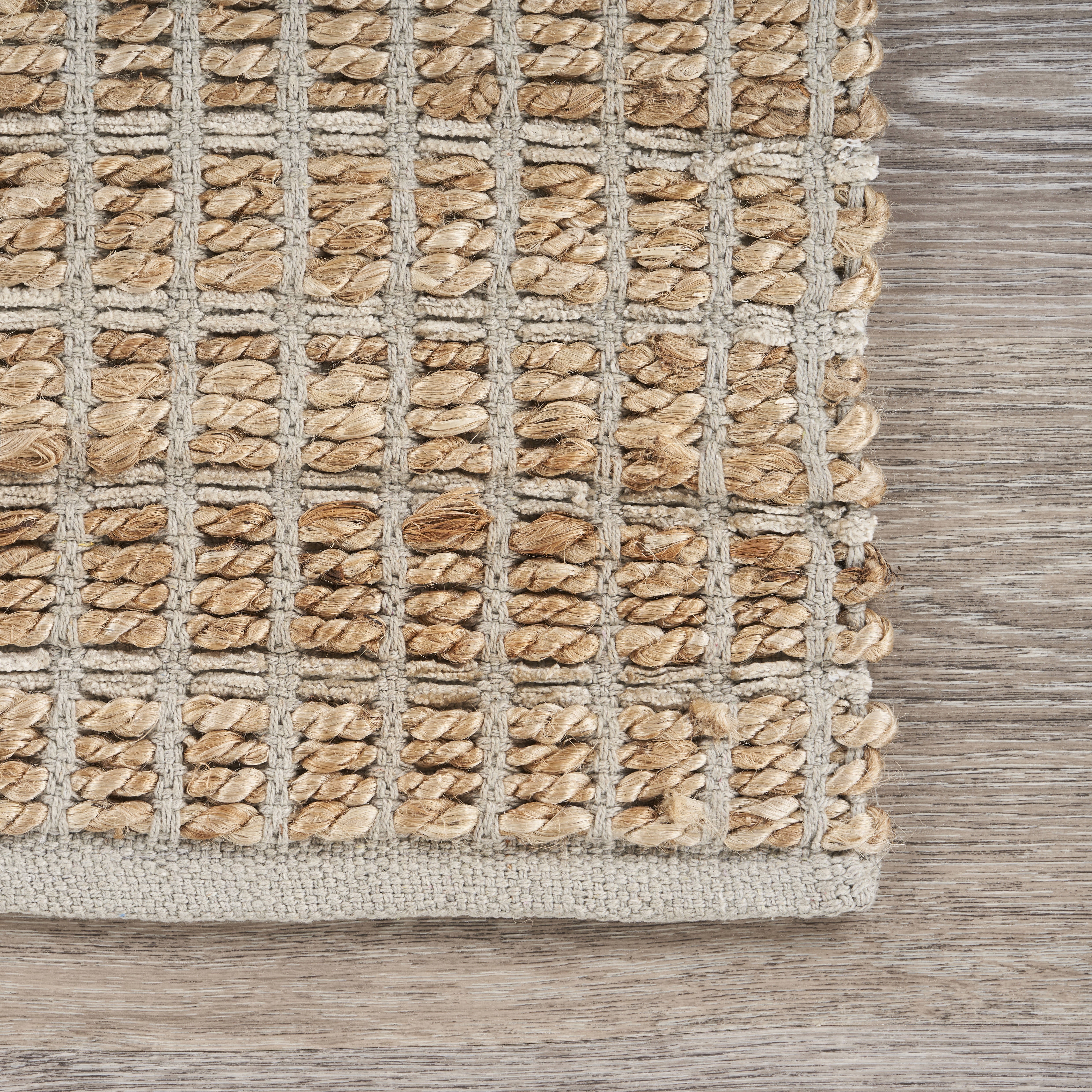 LR Home Natalie Jade Natural/Gray Grid Transitional Jute Blend Area Rug, 5' x 7'9"