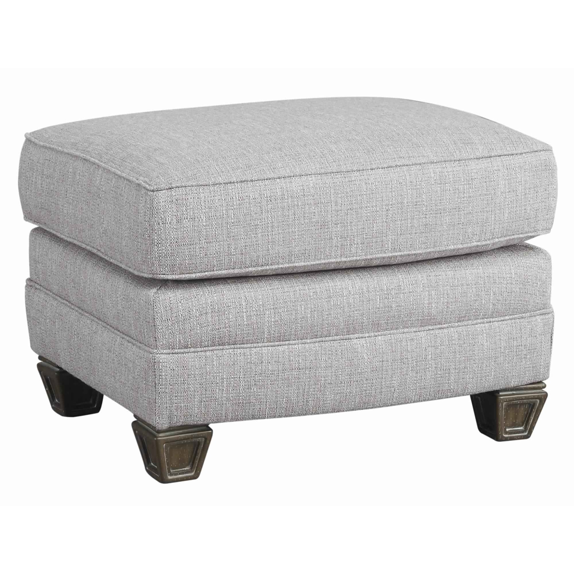 Wooden Ottoman with Textured Upholstery and Tapered Block Legs, Gray