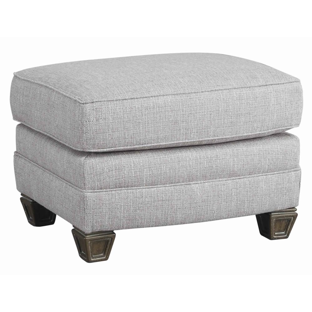 Wooden Ottoman with Textured Upholstery and Tapered Block Legs, Gray