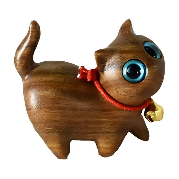 LAMIRO Cat Sculpture Wood Cat Figurine Miniature Small Home Kitten Lucky
