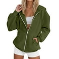 thumbnail image 4 of Womens Casual Tops Women's Solid Color Sweatshirt Trendy Women's Hoodies And Sweatshirts Stylish Solid Zip Up Jacket For Everyday Wear Long Sleeve Coat, 4 of 7