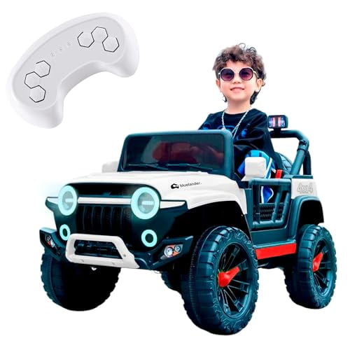 Carro Electrico Bluelander, Tipo Jeep, Montable para Niño y Niña, con Luces Led Frontales, Blanco