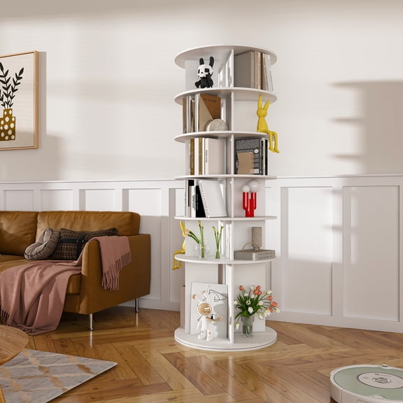 6-Tier Rotating Shoe Rack Tower, 360° Spinning Shoe Organizer, Free Standing Revolving Shoe Storage for 24 Pairs, High Bottom Design Fits Boots, White Plastic