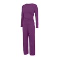thumbnail image 4 of CPNG Girls Casual Outfit Set Solid Color Crewneck Long Sleeve Crop Tops and Matching Straight Leg Pants 2 Piece Set, 4 of 5