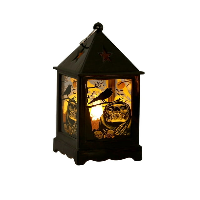 Maplenight LED Pumpkin Lantern Lights, Handheld Spooky Jack-O-Lantern Lamp, Battery Operated Halloween Decorations, Party Ambiance, Tabletop Ornament Gift Black