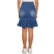 thumbnail image 3 of Falda de mezclilla ajustada con volantes en la parte inferior, de longitud a la rodilla, para mujer, color azul, 3 of 6