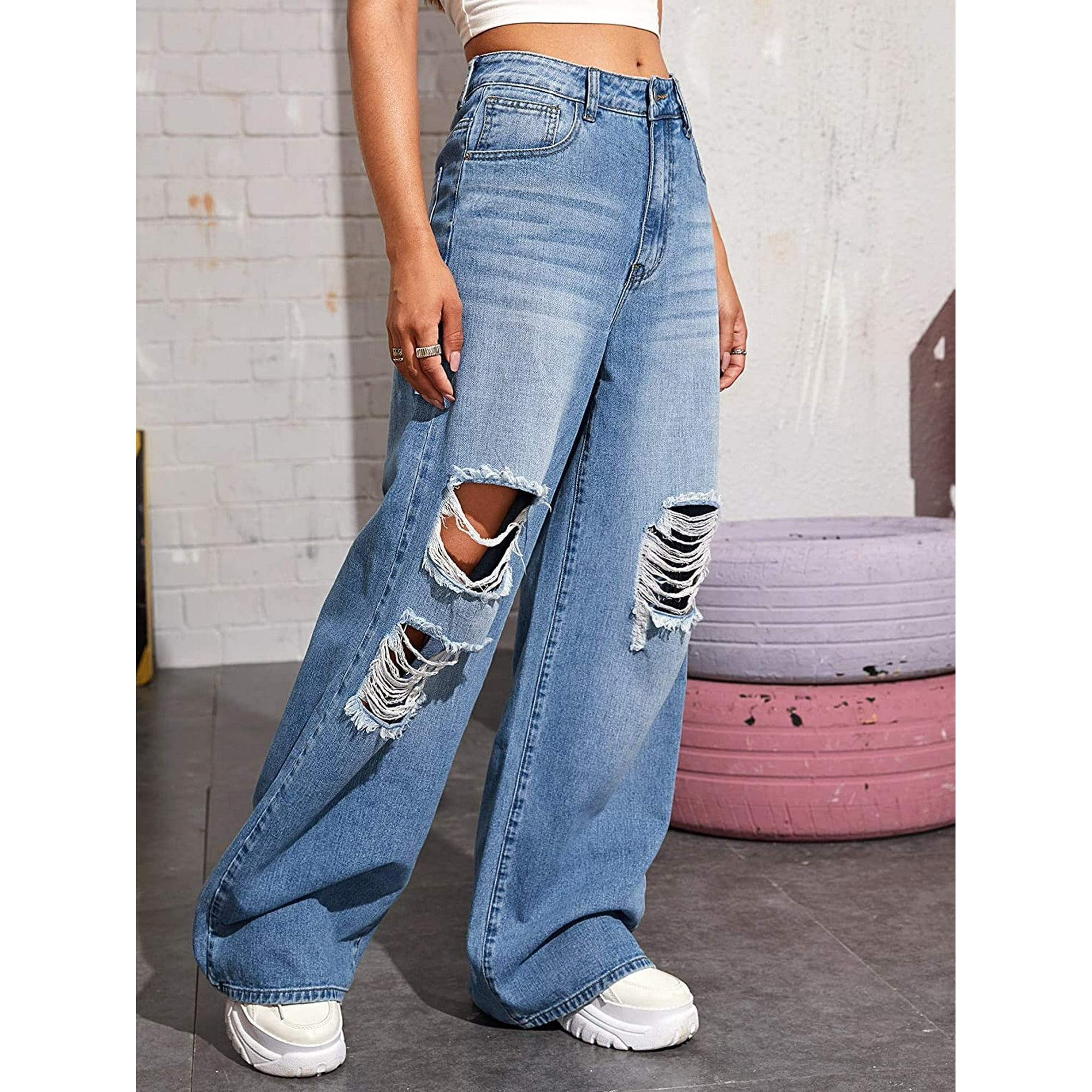 Distressed wide leg jeans hotsell