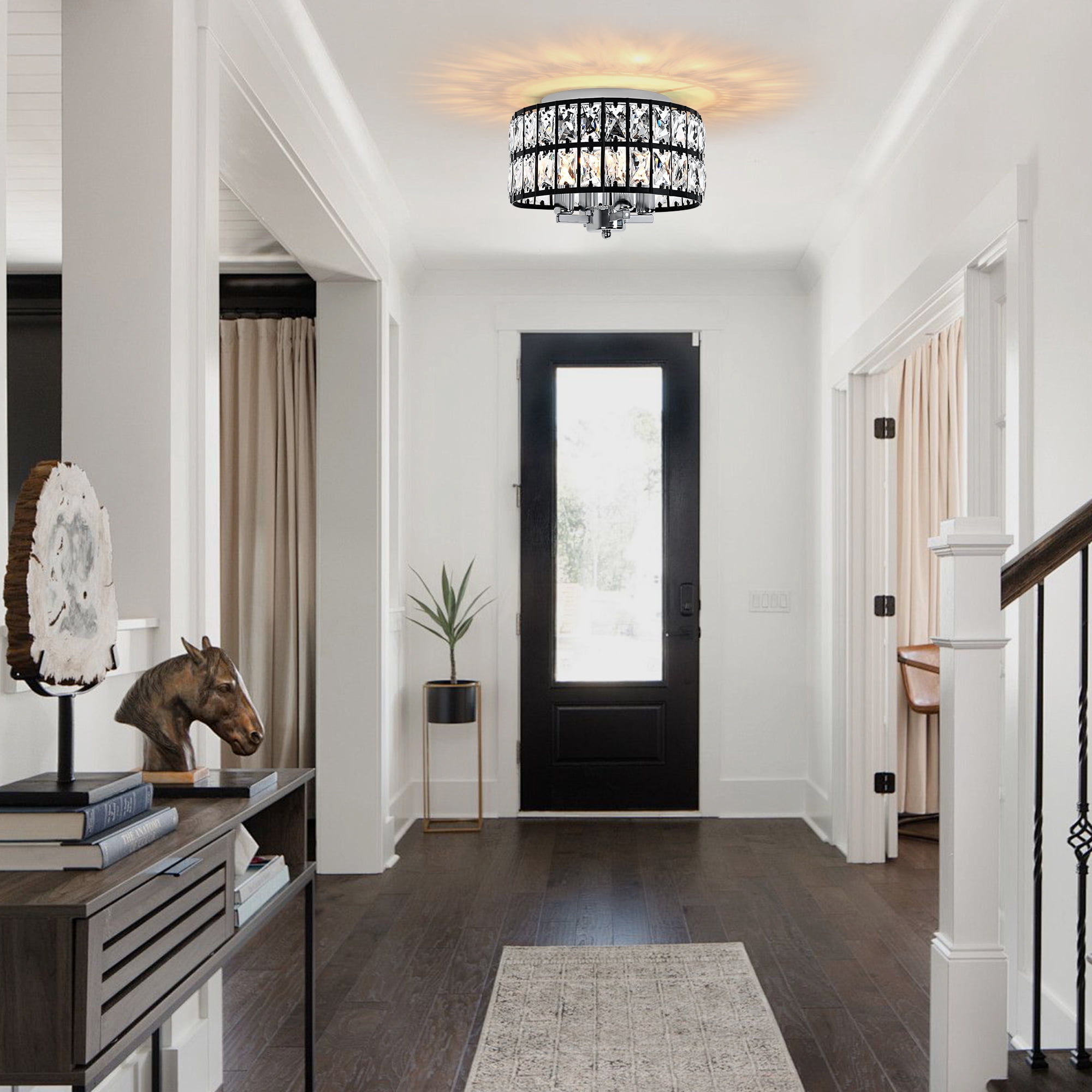 4-Light Modern Dimmable Crystal Flush Mount Ceiling Light for Dining Room, Living Room, Bedroom