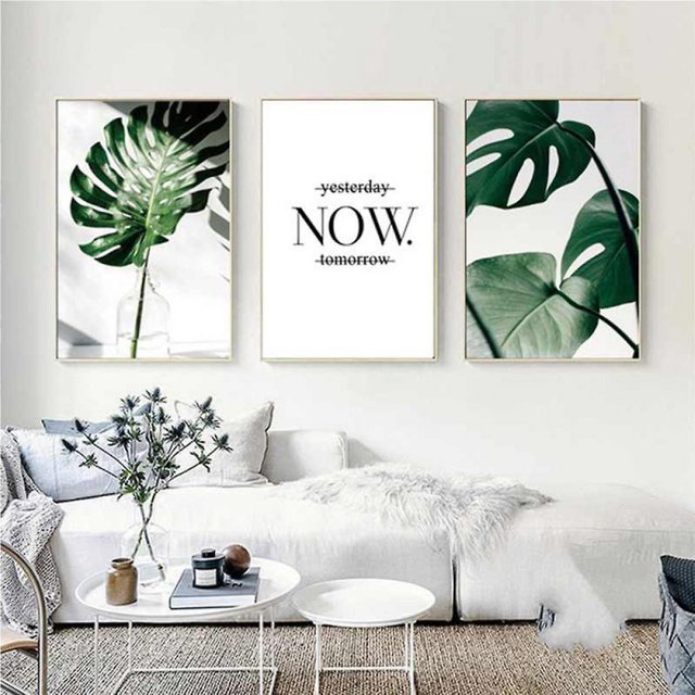 Wekity Póster impreso en lienzo con composición de hojas de plantas y arte de palabras, decoración de dibujo de arte de moda simple para el hogar, sala de estar, dormitorio, oficina (juego d