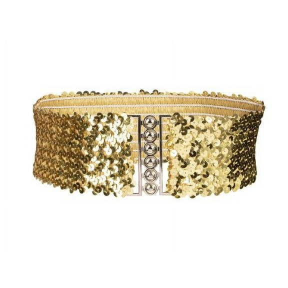 BERTDOMD Sequin Dress Belts 2pcs Wide Waist Belt Elastic Stretch Waist Band Cinch Belt With Buckle For 70s 80s Costume Halloween Disco Party For Women Girls Golden Sliver