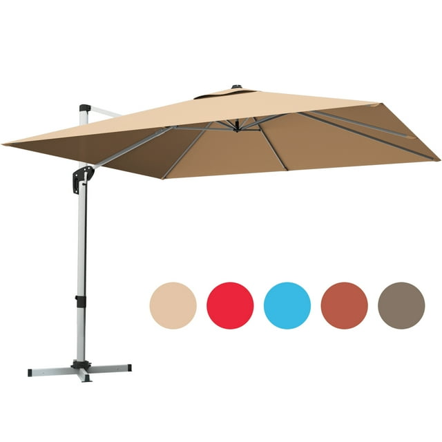 Gymax 10 Ft Square Offset Hanging Patio Umbrella 360 Degree Tilt Beige