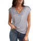 thumbnail image 1 of Tops de Corta con Lentejuelas y Cuello en V para Mujer, Camiseta Sin Mangas Elástica Brillante Plateada S, 1 of 9