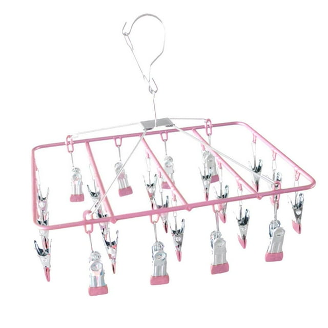 GUOOL Travel Clip Drip Socks Hangers Clothes Laundry Drying Hanger Rack 23 Clips - Pink