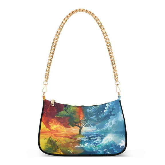 Ryvnso Water and Fire Landscape Womens Chain Shoulder Bag Tote Handbags Clutch Hobo Purse with Zipper for Travel