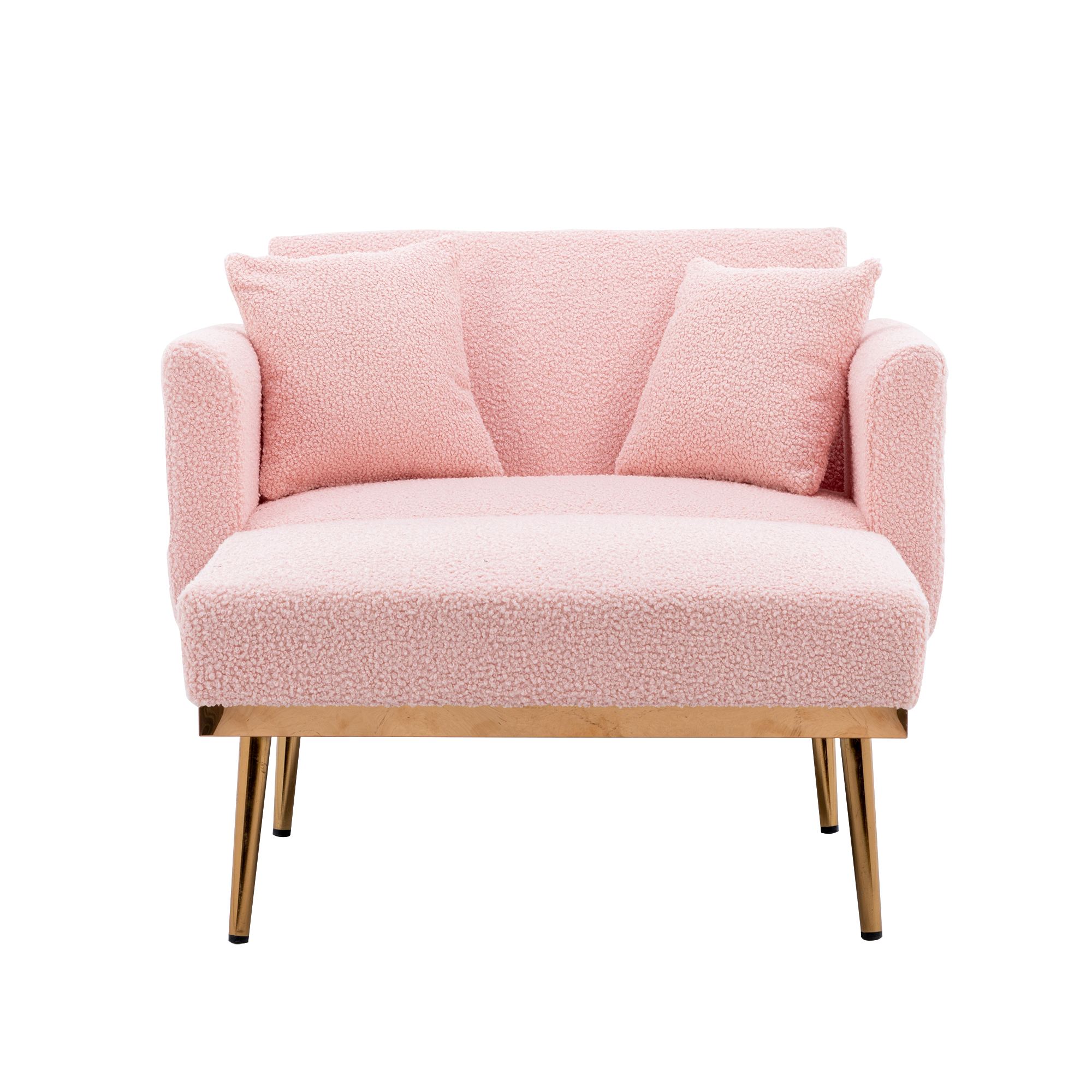 HOMEFUN Modern Pink Teddy Fabric Chaise Lounge Chair with Golden Metal ...