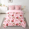 thumbnail image 2 of Manfei Cute Strawberry Print Twin Bedding Sets 7-Piece for Kid, Cartoon Yummy Fruit Bedding Comforter Set, Kawaii Ribbon Bow Reversible Sheet Sets, Lightweight Room Decor, 2 of 7