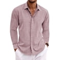 thumbnail image 3 of Men's Long Sleeve Shirt Button Down Collar Loose Fit Cotton Linen Solid Color for Spring Fall Comfort Wear,Pink,L, 3 of 8