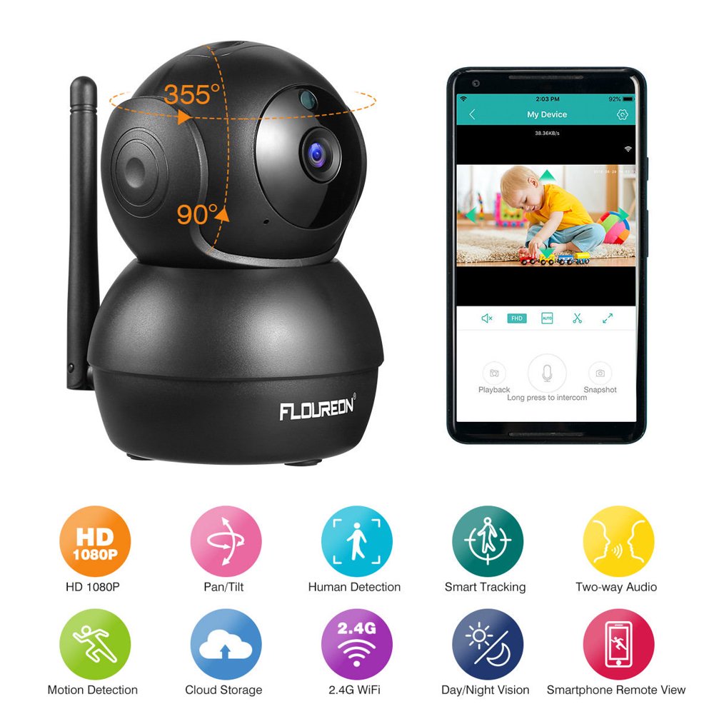 FLOUREON 1080P HD Wireless IP Camera WiFi Smart Home Security Camera