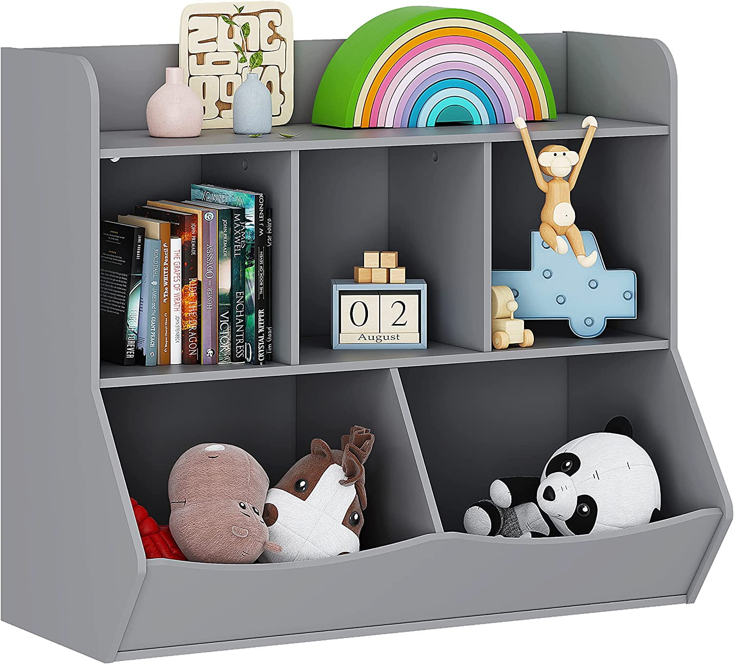 BOTUI Toy Storage Organizer with Bookcase, Kid’s Multi Shelf Cubby for