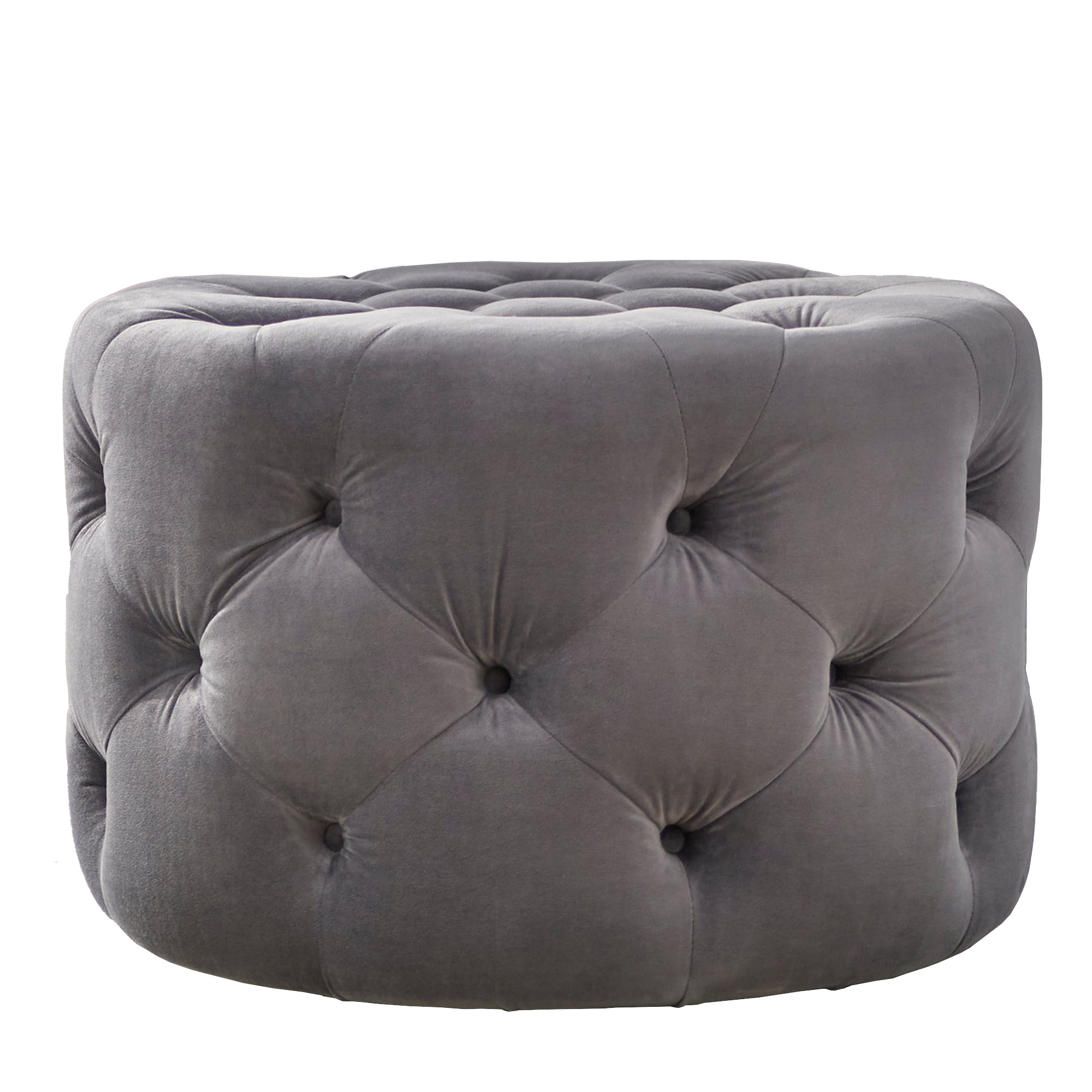 TMS Scopi 24” Transitional Upholstered Round Tufted Wood Ottoman, Gray Velvet
