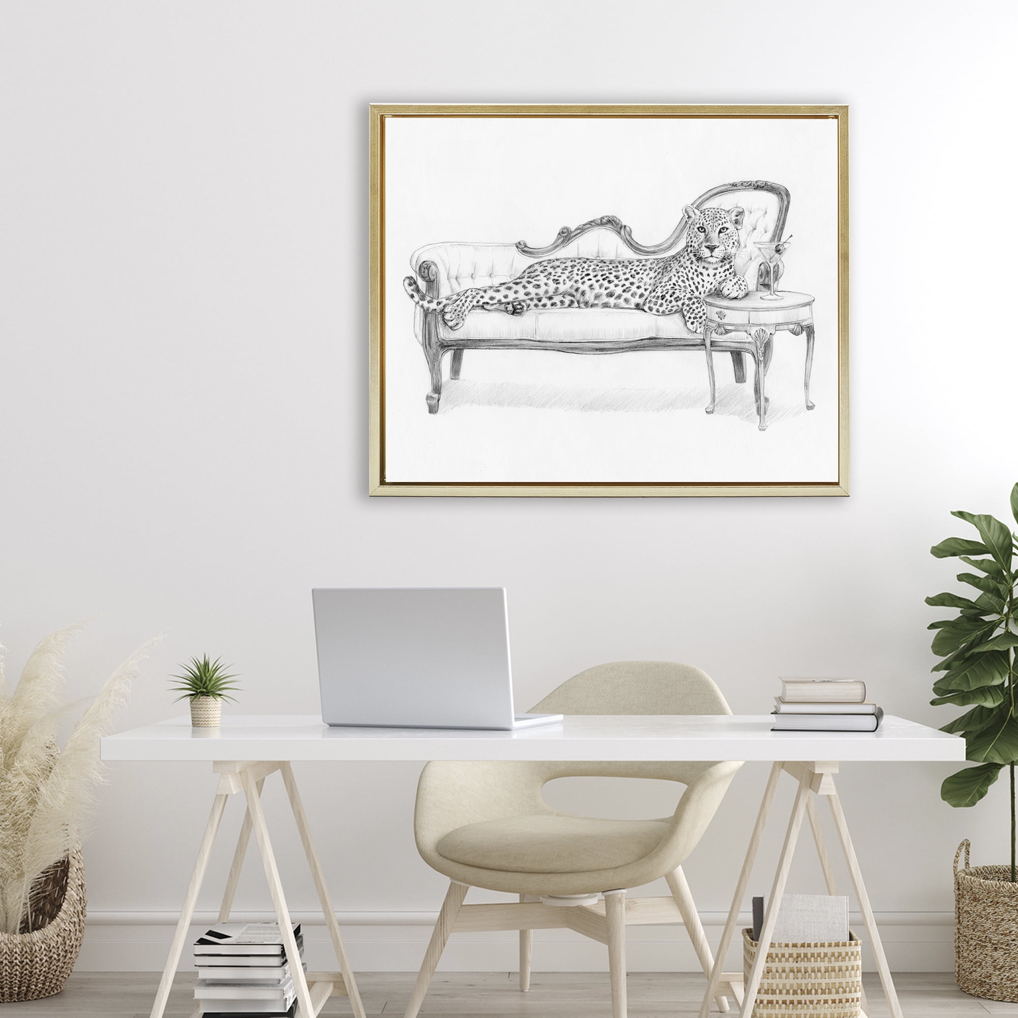 Stupell Industries Lounging Beast Cheetah Gold Framed Floater Canvas Wall Art, design by Victoria Barnes