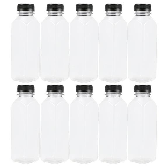 Spatiy 10PCS Bottles With Lids Containers with Caps For Juicing Smoothie Drinking Cold ( Black Caps )