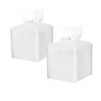 LAMIRO 2 Pack Tissue Box Holder,Tissue Box Cover Square,PU Leather Tissues Cube Box Cover,Decorative Woven Facial Tissue Holder on Table and Bathroom (White Square)